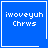 Blue square icon with white pixelated text 'iwoveyuh Chrws' and a small heart symbol in the bottom-right corner.