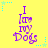Yellow background with purple text reading "I love my Dogs" and blue star decorations in a