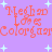 Pixelated text 'Meghan Colorgam' in orange-red on purple background with light blue stars, repeated in a pattern