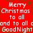 Red background with white text repeating 'Merry Christmas to all and to all a GoodNight' in pixelated font, green star-like symbols scattered across the image.