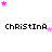 Pixelated text 'ChriStinA' repeated across a white background with scattered pink and light purple stars, some of which animate in position.