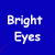 A split-screen buddy icon with a blue background on the left displaying "Bright Eyes" text and a pixelated photo of a person in a white shirt on the right.