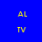 Blue background with yellow 'AL' and 'TV' text in a , red rectangular blocks positioned around the text