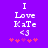 Purple background with white text reading 'I Love Kate <3' and pink heart symbols below, showing pixelated animation changes in heart colors.