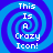 Four identical blue and purple spiral backgrounds with white text reading 'This Is A Crazy Icon!' arranged in a