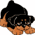 Pixelated dog with black and tan fur lying on white background, green text 'Original Icons .com' on dark green to right