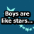 Pixelated text on a blue background with light cyan star-like shapes, displaying phrases about boys and dreams.