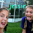 Animated sequence showing two people in a grassy field with text changing from 'jessie' and 'loves' to 'jenna'.