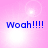 Four identical display blue text 'Woah!!!!' on a pink background with white light effects