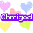 Pixelated heart-shaped icons in pastel colors with overlaid text banners reading "Ohmigod" and "you guys" on a white background.