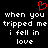 Red pixelated heart symbol above white pixelated text reading 'when you tripped me i fell in love' repeated twice on black background.
