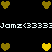 Pixelated icon with black background, white text reading "Jami<33333Jami<3333", and yellow/brown heart symbols arranged in a pattern