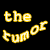 Animated sequence of yellow text fragments rotating against black background, with partial words 'the', 'tumor', and 'humor' visible in various orientations.
