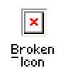 A 4x3 contact sheet of a broken AIM buddy icon animation showing pixelated character frames with speech bubbles and an error symbol.