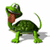 Green turtle with brown tongue sticking out, standing on four legs, head tilted back, tail curved upward, two distinct poses shown side-by-side.