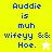 Pixelated text reads "Auddie is muh wifeyy && Hoe." with a white star on yellow background and a yellow star on white background.