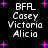 Black background with white pixelated text listing names and 'BFL' surrounded by pink plus signs, some of which change position across frames.