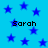 Blue star pattern background with four instances of the name 'Sarah' in black pixelated text.