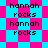Pixelated text 'hannah rocks' repeats on alternating cyan and magenta backgrounds with shifting geometric patterns.