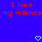 Blue background with red pixelated text reading "I love my friends" repeated twice, two light blue heart symbols at bottom center and right.