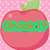 Pixelated red apple with green leaf on pink polka-dot background, displaying text overlays in different colors and fonts across frames.