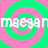 Animated icon with pink and green spiral background, white text 'megan' in pixelated font, visible animation changes across frames.