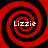 Four identical red and black spiral patterns arranged in a , each containing the text 'Lizzie' in white pixelated font