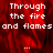Red background with white pixelated text reading 'Through the fire and flames' repeated across multiple , some showing ellipses