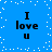 Blue background with white pixelated dots and four identical text blocks reading "I love u" in black font.