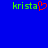 Blue background with green text 'krista' on left and right, red heart symbol replacing 'a' in left text.