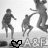 Static grayscale icon showing three stick-figure silhouettes in dynamic poses with a black heart outline at the bottom center, all on a light gray background.