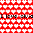 Red background filled with white heart shapes, two horizontal bands of text reading "I love olvia" in black pixelated font.