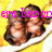 Two identical pixelated figures with brown hair and light skin sit side-by-side on a white plate against a yellow background, with pink text above them.