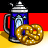 Pixelated 48x48 icon featuring a blue beer mug with silver accents and two golden pretzels against a German flag background.