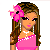 Pixel art contact sheet showing multiple views of a cartoon woman in pink and white attire with floral hair accessory, alongside text phrases like "I Love you" and time expressions.