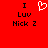 Red background with black text 'I Luv Nick Z' and a white pixelated heart symbol above the text.