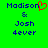 Green background with blue pixelated text reading "Madison & Josh dever" and a red heart symbol replacing the 'o' in Madison.