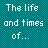 Pixel art collage featuring a teal header with 'The life and times of...' text, multiple gray rock icons with smiling faces, yellow moon-like shapes, musical notes, scissors, and green objects with red X marks on light purple background.