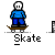 Animated contact sheet of a pixelated character performing skateboarding actions with visible text "Skate" beneath each frame on gray background.