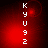 Vertical white text 'K Y U 9 2' on red gradient background with circular light effects, animated