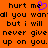 Orange background with black pixelated text reading 'hurt me all you want but i will never give up on you.' and a purple heart symbol replacing the 'e' in 'me'.
