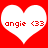 Two identical white heart shapes on a red background, each containing the text 'angie <33' in red pixelated font.