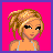 Pixelated character with blonde hair, black eyeliner, and silver straps on a bright pink background.