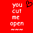 Red background with white pixelated text reading 'you cut me open' and a black heart outline above the text, displayed in two identical side-by-side