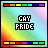 A 3x2 contact sheet of six animated frames showing a rainbow gradient background with "GAY PRIDE" text and colored bars at top/bottom, each frame displaying different bar color sequences.