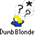 Pixelated cartoon character with yellow hair and blue outfit appears in three frames of an animated contact sheet, each frame showing different speech bubble configurations above the head.