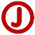Red circular border with a red 'J' in the center, surrounded by black pixelated text reading 'rock' on gray background.