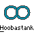 Pixelated buddy icons with names Dan, Doug, Markku, Chris above and below; blue infinity symbol on left; repeated "Hoobastank" text in underscore style.