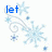 Animated snowflake design with blue text 'let it snow' appearing sequentially across on a white background