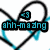 Animated icon with black outline heart, cyan accents, and changing text elements including '<3' symbols and partial phrases.
